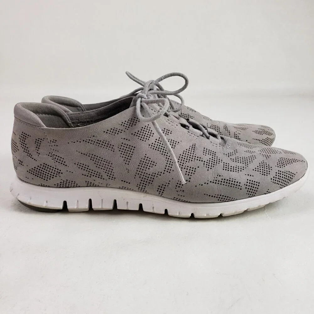 Cole Haan ZeroGrand Perforated Oxford Shoe Womens 6.5 B Gray Nubuck Flat Sneaker